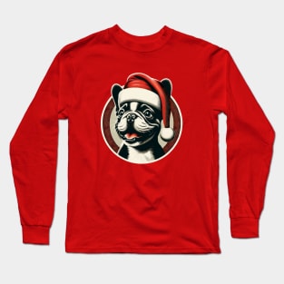 Cheerful Pug in Santa Hat: Christmas Pug Tee Long Sleeve T-Shirt